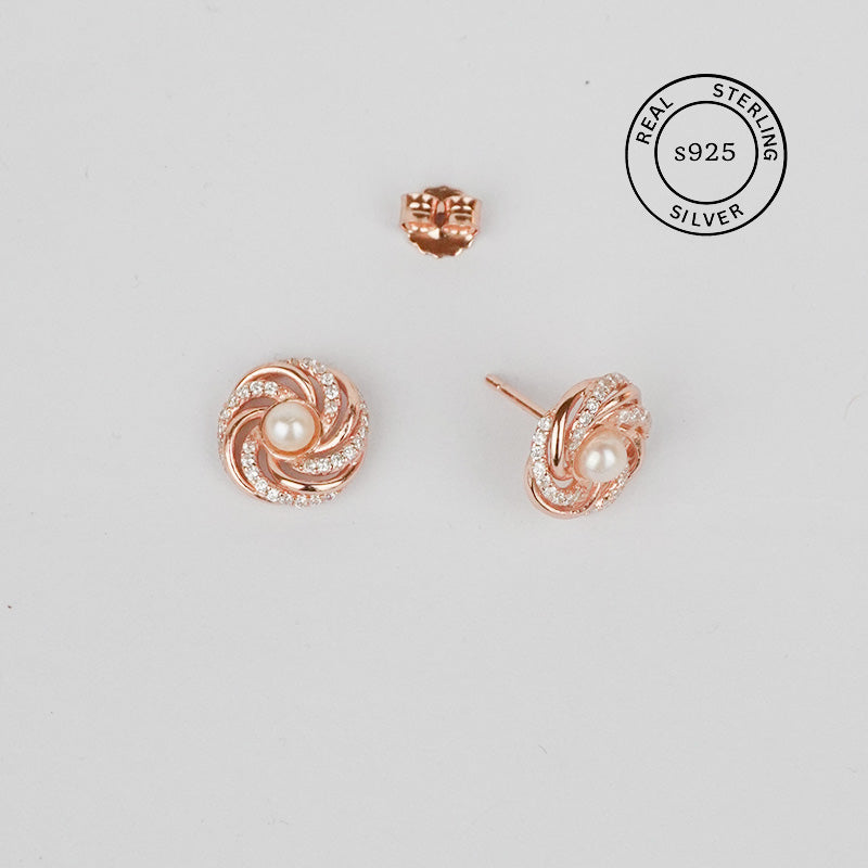 925 Sterling Silver Rose Gold Swirl Studs