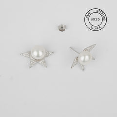 925 Sterling Silver Celestial Pearl Star Studs