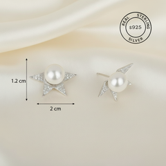 925 Sterling Silver Celestial Pearl Star Studs