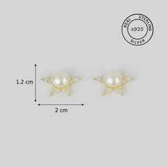 925 Sterling Silver Gold Celestial Pearl Star Studs