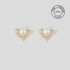 925 Sterling Silver Gold Sunlit Grace Pearl Studs
