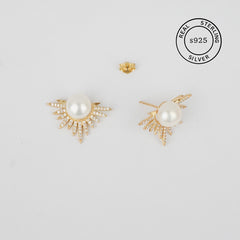 925 Sterling Silver Gold Sunlit Grace Pearl Studs