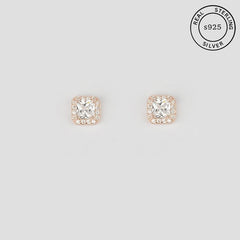 925 Sterling Silver Rosegold Princess Cut Studs