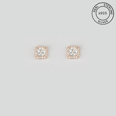 925 Sterling Silver Rosegold Cushion Cut Studs