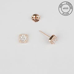 925 Sterling Silver Rosegold Princess Cut Studs