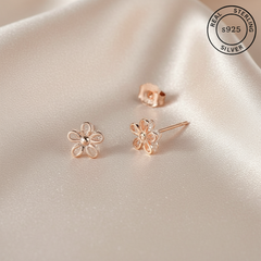 925 Sterling Silver Rosegold Delicate Floral Studs