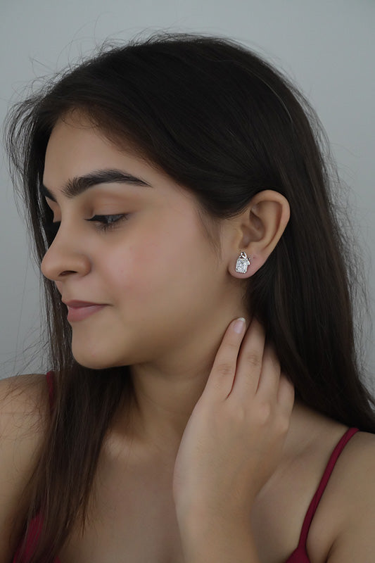 925 Sterling Silver Bow Emerald Cut Studs
