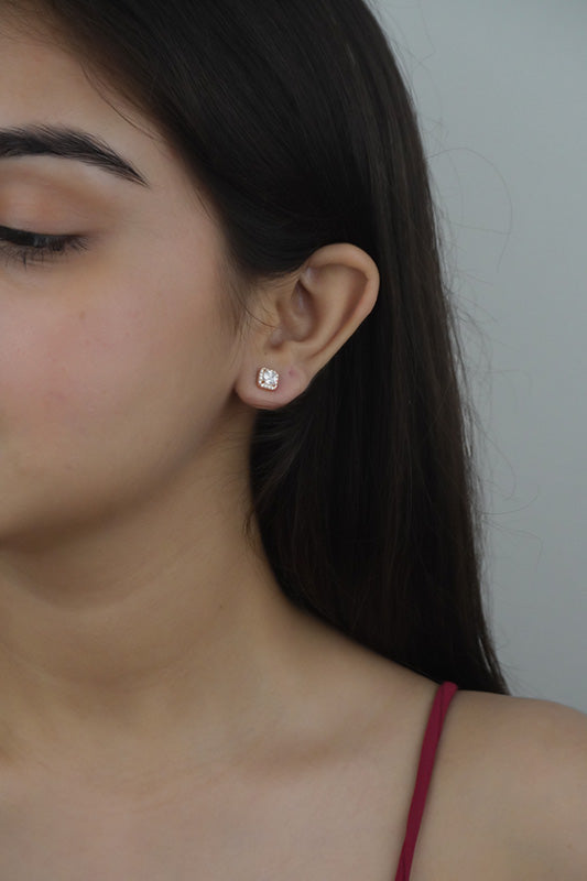 925 Sterling Silver Rosegold Cushion Cut Studs