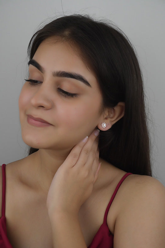 925 Sterling Silver Rosegold Radiant Blossom Studs
