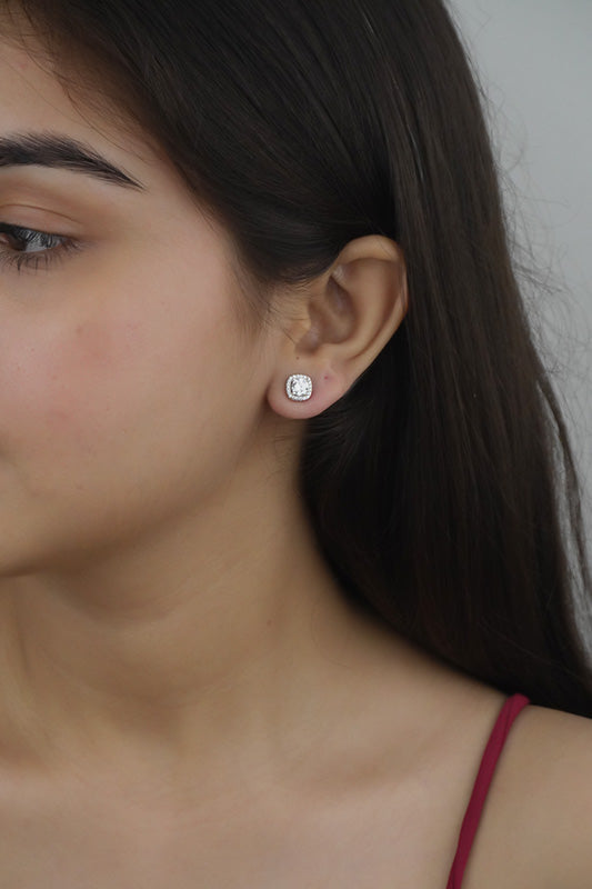925 Sterling Silver Cushion Cut Studs