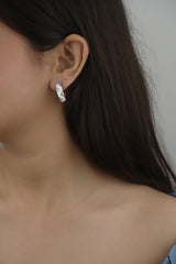 925 Sterling Silver White Enamel C Shaped Hoops