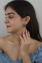 925 Sterling Silver Black Enamel C Shaped Hoops