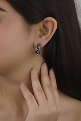 925 Sterling Silver Black Enamel C Shaped Hoops