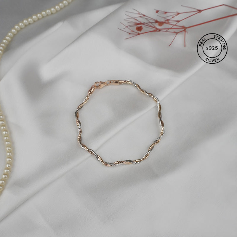 925 Sterling Silver Dual Tone Twist Bracelet