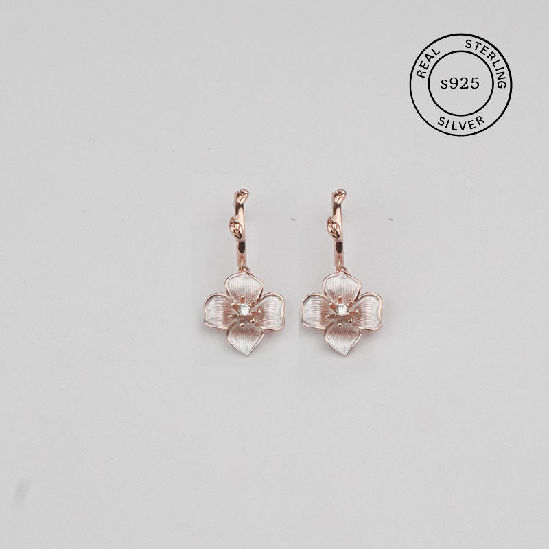 925 Sterling Silver Floral Hoop Dangles (Rosegold)
