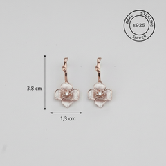 925 Sterling Silver Floral Hoop Dangles (Rosegold)