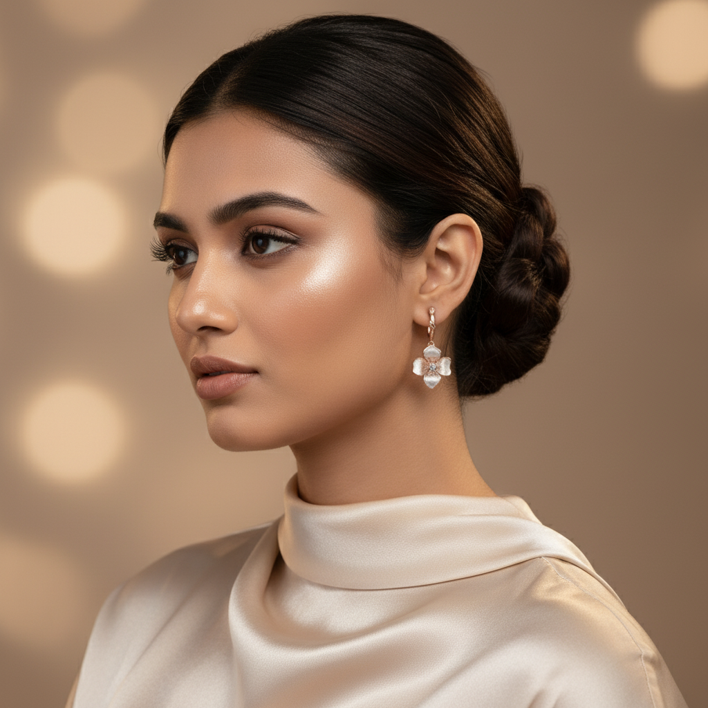 925 Sterling Silver Floral Hoop Dangles (Rosegold)