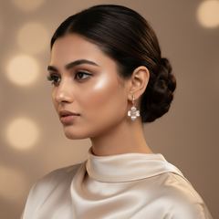 925 Sterling Silver Floral Hoop Dangles (Rosegold)