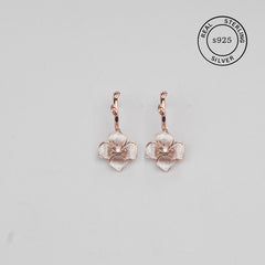 925 Sterling Silver Floral Hoop Dangles (Rosegold)