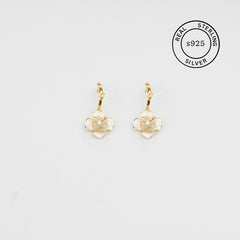925 Sterling Silver Floral Hoop Dangles (Gold)