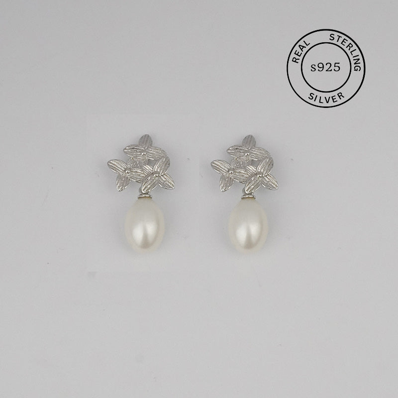 925 Sterling Silver Petal Grace Pearl Drop Earrings