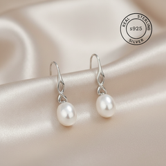 925 Sterling Silver Twist Pearl Drop Earrings