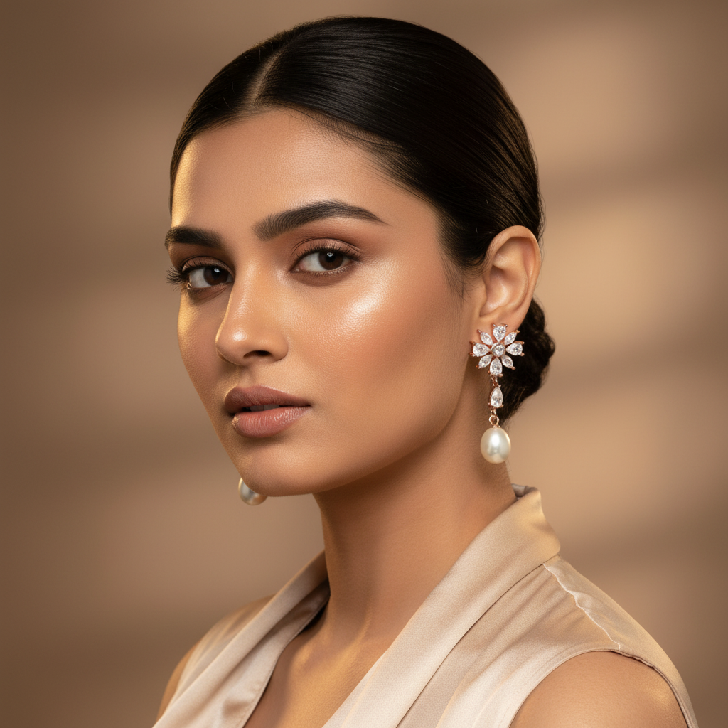 925 Sterling Silver Bloom Pearl Drop Earrings (Rosegold)