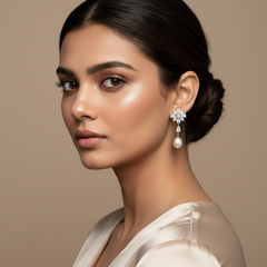 925 Sterling Silver Bloom Pearl Drop Earrings (Silver)