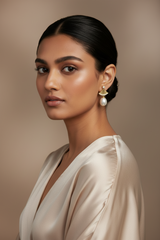 Silver Triangular Pearl Drop Dangles (Gold)