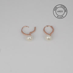 925 Sterling Silver Pearl Hoop Earrings (Rosegold)