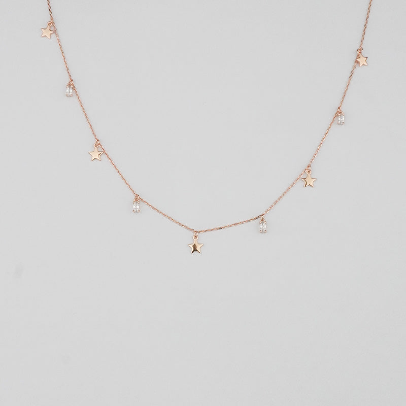 925 Sterling Silver Rosegold Twinkle Trail Necklace