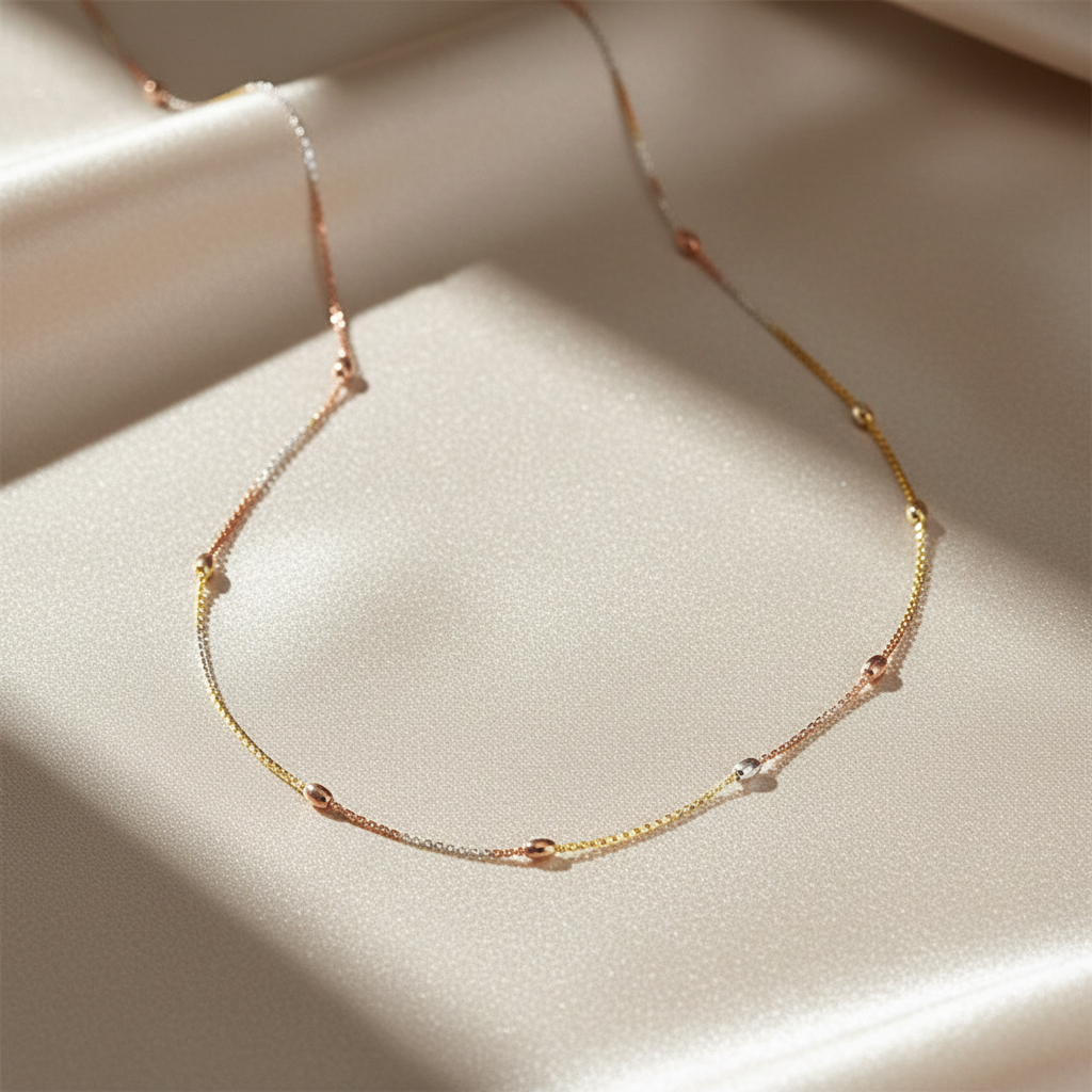 925 Sterling Silver Tricolor Beaded Chain