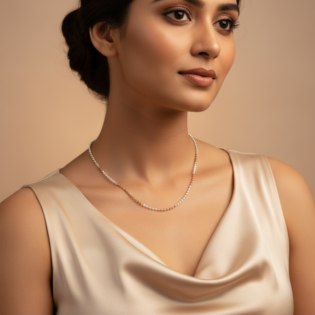 925 Sterling Silver Dual Tone Beaded Chain