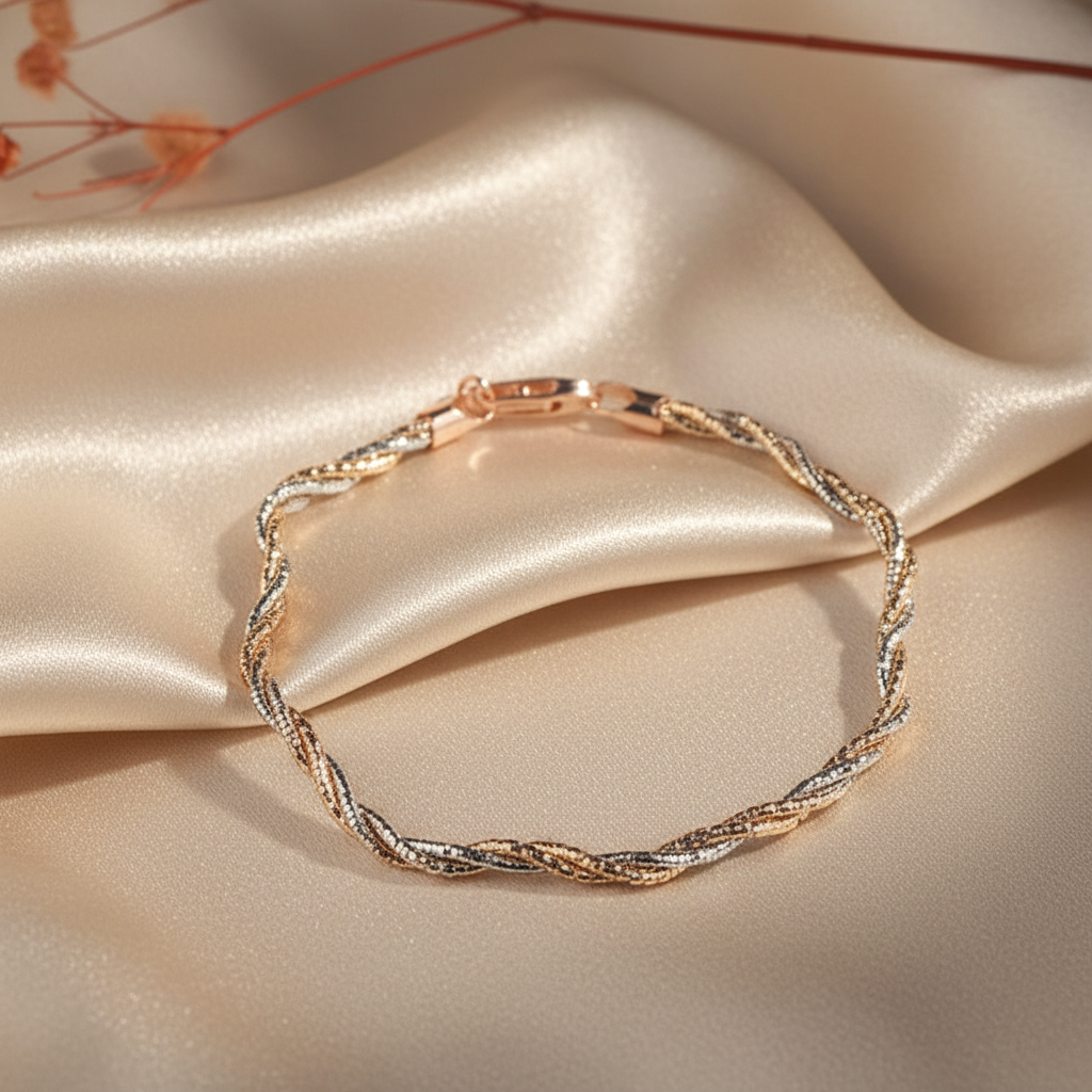 925 Sterling Silver Rosegold Dual Tone Twist Bracelet