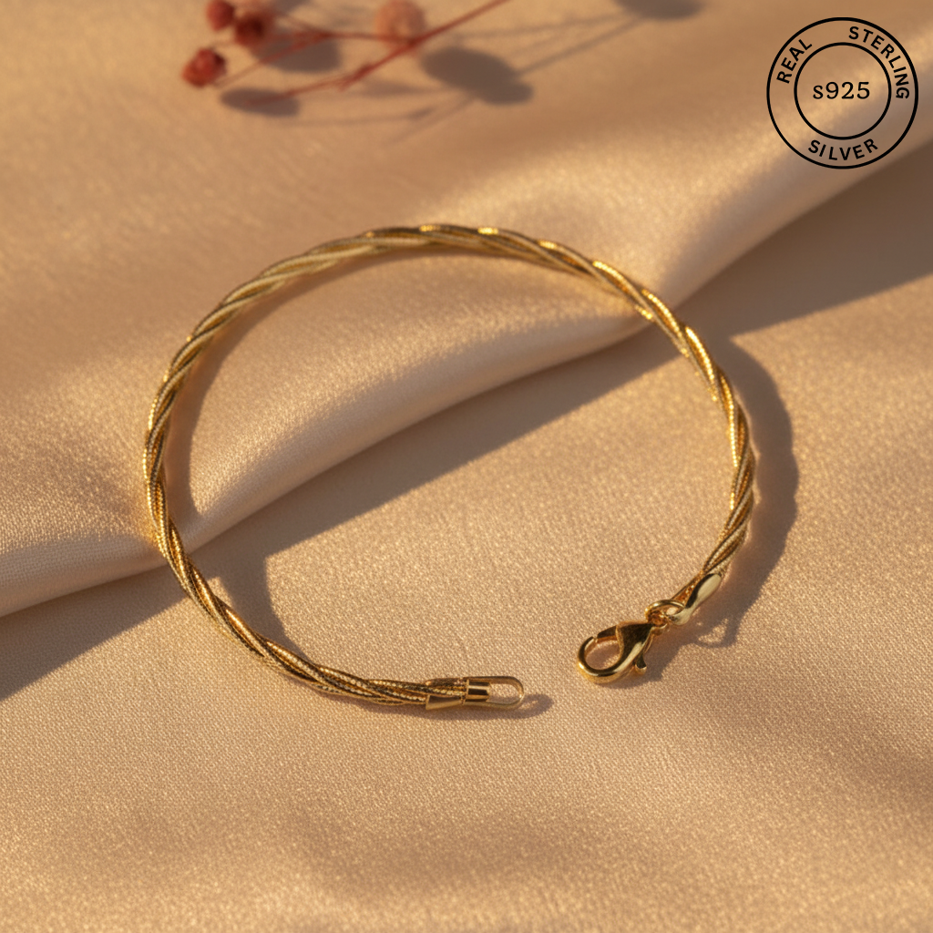 925 Sterling Silver Golden Twist Bracelet