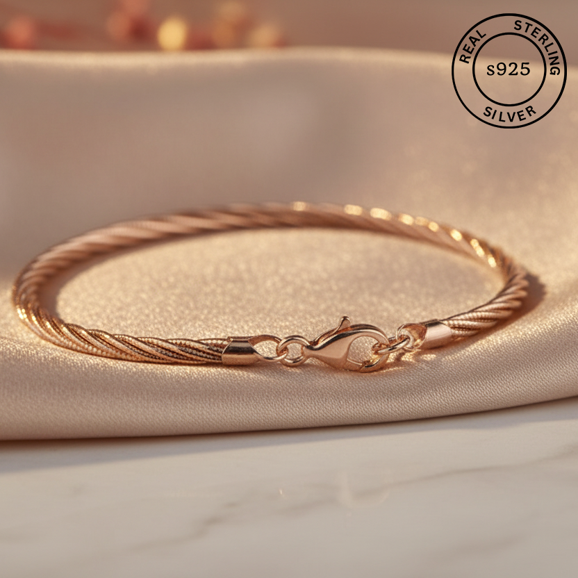 925 Sterling Silver Rosegold Twist Bracelet