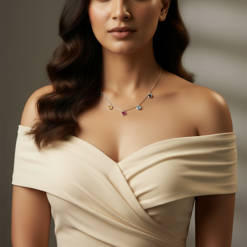 925 Sterling Silver Rainbow Drop Charm Necklace