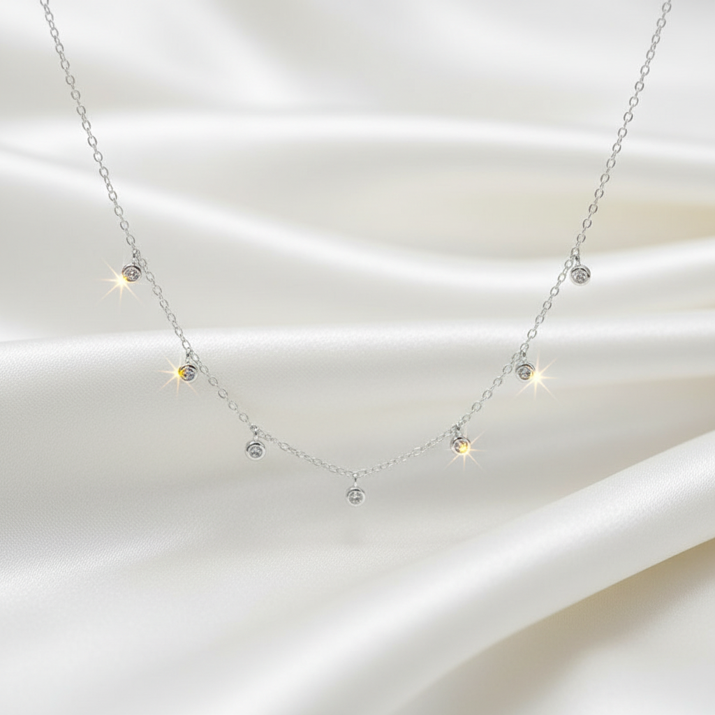 925 Sterling Silver Classic Spark Drop Charm Necklace