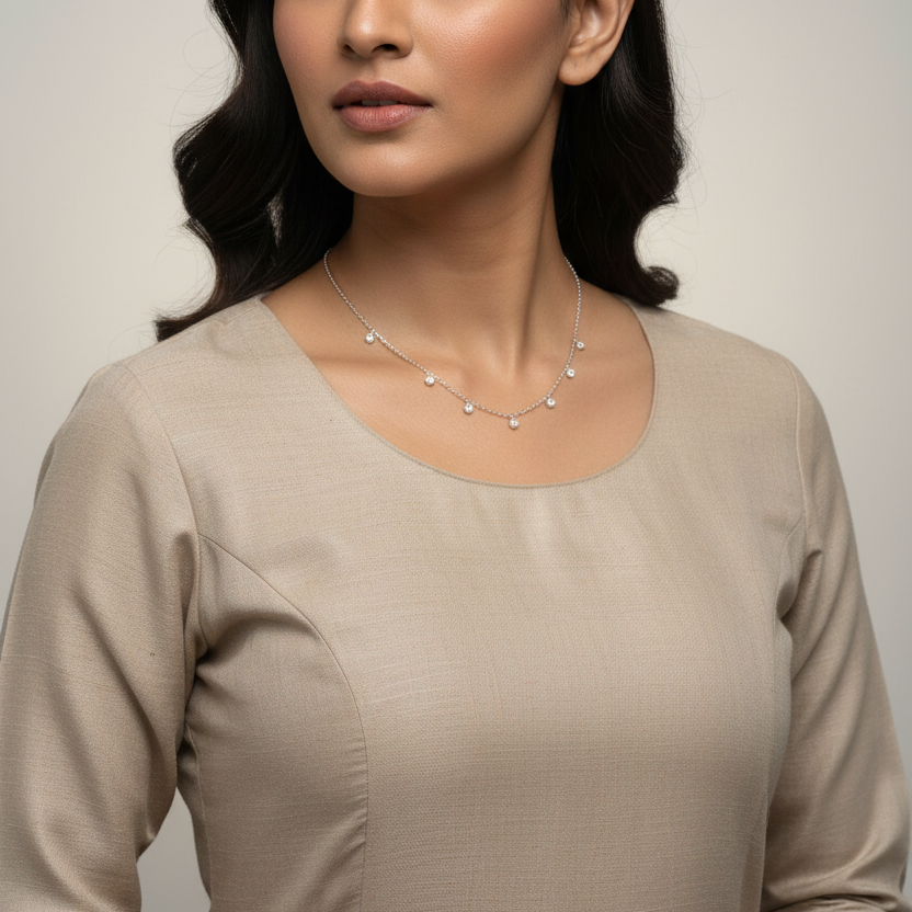 925 Sterling Silver Classic Spark Drop Charm Necklace