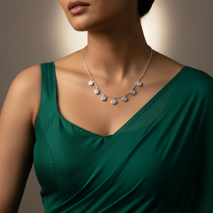 925 Sterling Silver Midnight Glow Charm Necklace