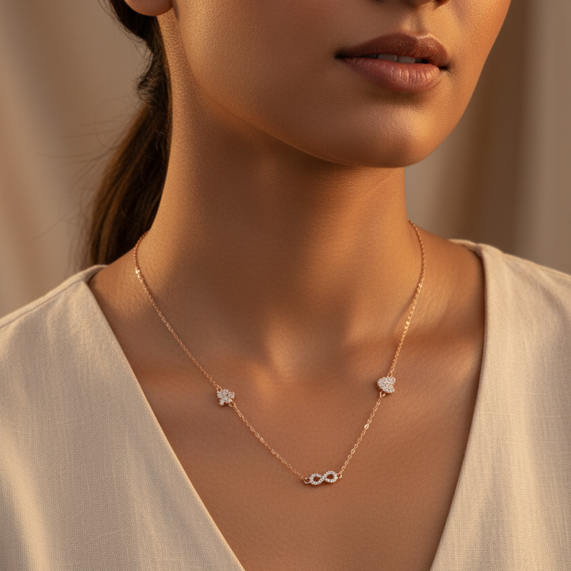 925 Sterling Silver Rosegold Infinity Bloom Charm Necklace