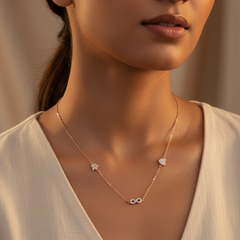 925 Sterling Silver Rosegold Infinity Bloom Charm Necklace