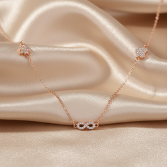 925 Sterling Silver Rosegold Infinity Bloom Charm Necklace