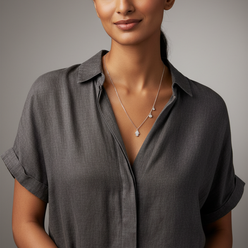 925 Sterling Silver Elegant TearDrop Charm Necklace