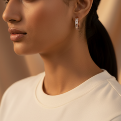 925 Sterling Silver Rosegold Luxe Grid Hoop Earrings
