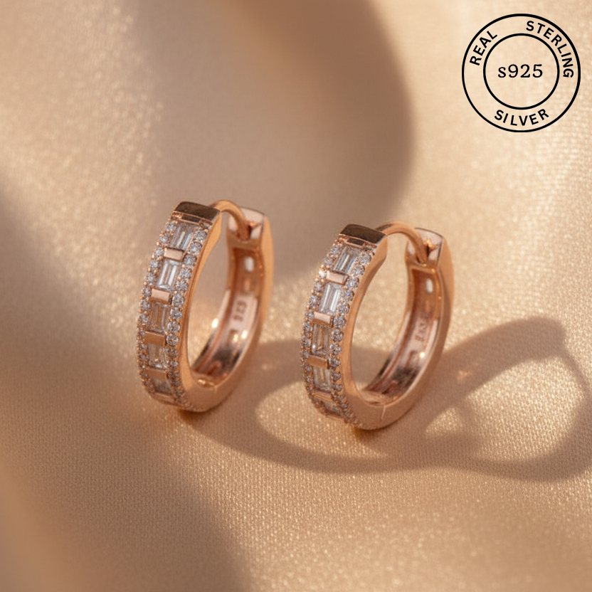 925 Sterling Silver Rosegold Luxe Grid Hoop Earrings