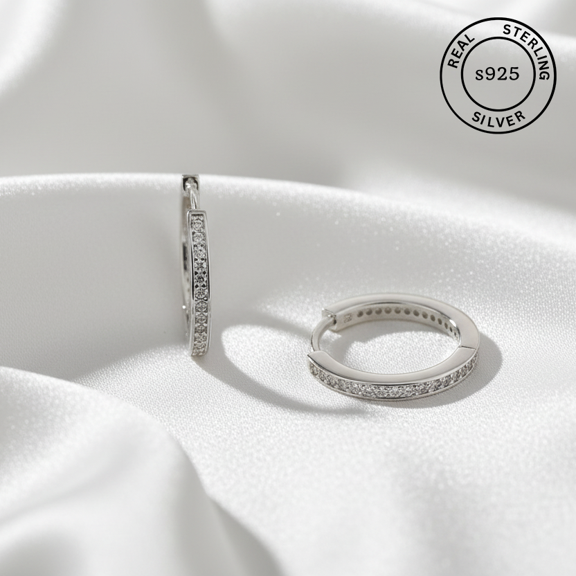 925 Sterling Silver Stone Studded Huggie Hoop Earrings