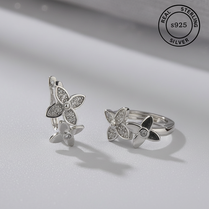 925 Sterling Silver Floral Hoop Earrings