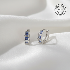925 Sterling Silver Blue Stone Huggie Hoop Earrings