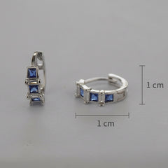 925 Sterling Silver Blue Stone Huggie Hoop Earrings